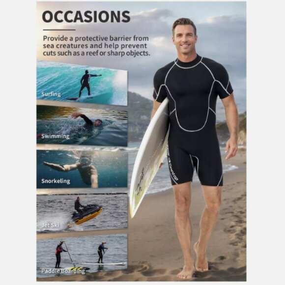 Owntop Shorty Wetsuit SMALL 3/2mm CR Neoprene Ultra Stretch Back Zip w/Pull-Tab - Picture 5 of 13